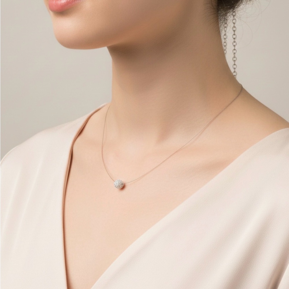 Crystal Ball Pendant Necklace Silver Chain Minimalist